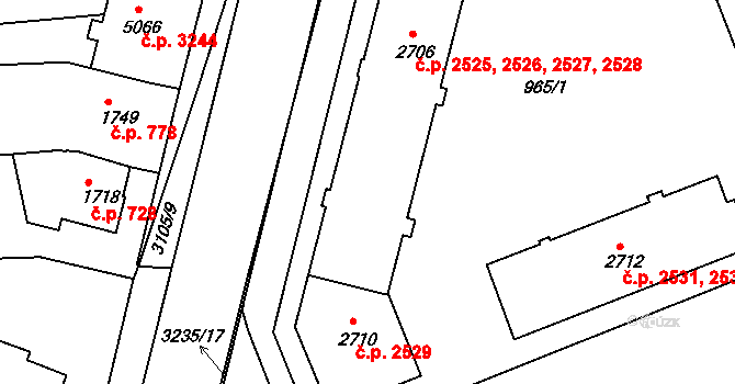Kroměříž 2525,2526,2527,2528 na parcele st. 2706 v KÚ Kroměříž, Katastrální mapa