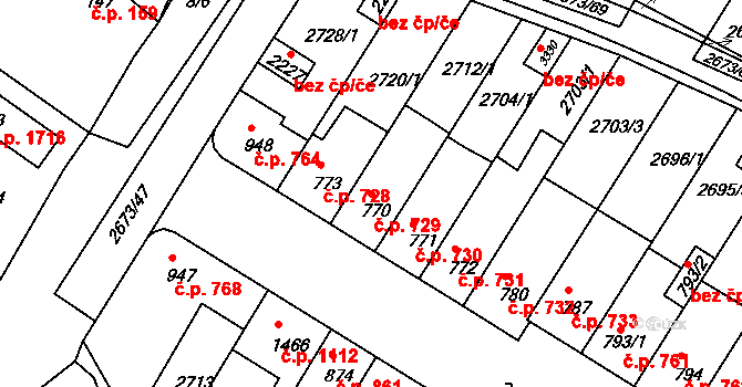 Bystřice pod Hostýnem 729 na parcele st. 770 v KÚ Bystřice pod Hostýnem, Katastrální mapa