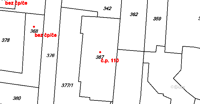 Vrchoslavice 110 na parcele st. 367 v KÚ Vrchoslavice, Katastrální mapa