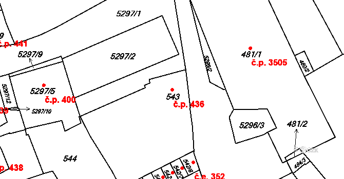 Znojmo 436 na parcele st. 543 v KÚ Znojmo-město, Katastrální mapa