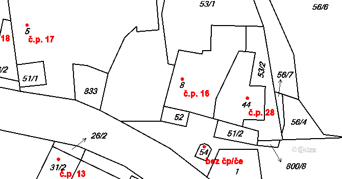 Hranice IX-Uhřínov 16, Hranice na parcele st. 8 v KÚ Uhřínov u Hranic, Katastrální mapa