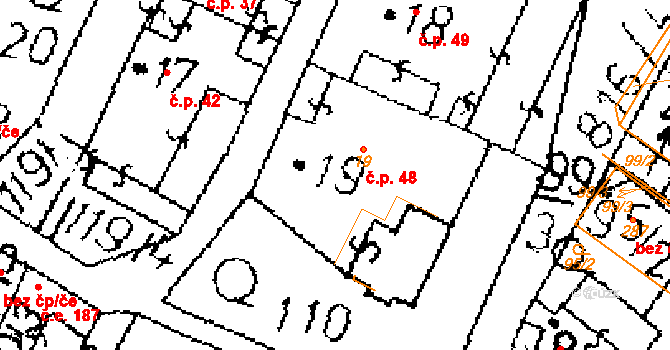 Opatovice I 48 na parcele st. 19 v KÚ Opatovice I, Katastrální mapa
