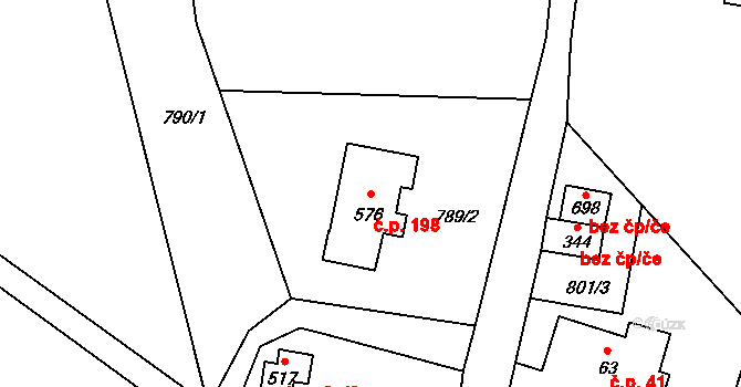 Alšovice 198, Pěnčín na parcele st. 576 v KÚ Alšovice, Katastrální mapa