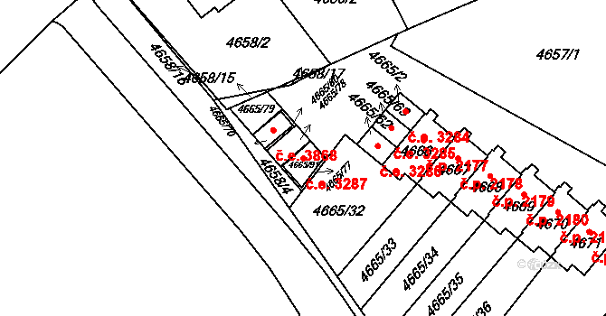 Jihlava 3287 na parcele st. 4665/91 v KÚ Jihlava, Katastrální mapa