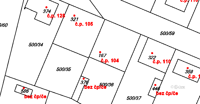 Sedlčánky 104, Čelákovice na parcele st. 167 v KÚ Sedlčánky, Katastrální mapa