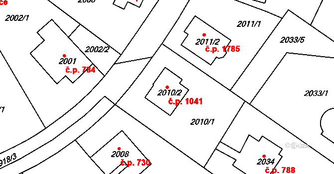 Roztoky 1041 na parcele st. 2010/2 v KÚ Roztoky u Prahy, Katastrální mapa