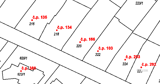 Moutnice 166 na parcele st. 220 v KÚ Moutnice, Katastrální mapa