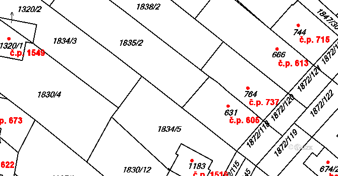 Tišnov 299 na parcele st. 1835/2 v KÚ Tišnov, Katastrální mapa