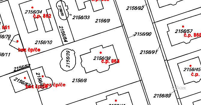 Lužice 864 na parcele st. 2156/38 v KÚ Lužice u Hodonína, Katastrální mapa