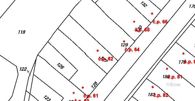 Sudoměřice 62 na parcele st. 127 v KÚ Sudoměřice, Katastrální mapa