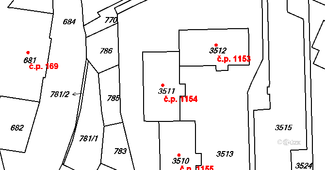 Rýmařov 1154 na parcele st. 3511 v KÚ Rýmařov, Katastrální mapa