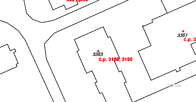 Kladno 3189,3190 na parcele st. 3353 v KÚ Kladno, Katastrální mapa