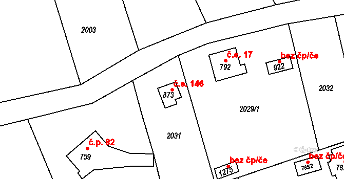 Vysoká Lhota 146, Čerčany na parcele st. 873 v KÚ Čerčany, Katastrální mapa