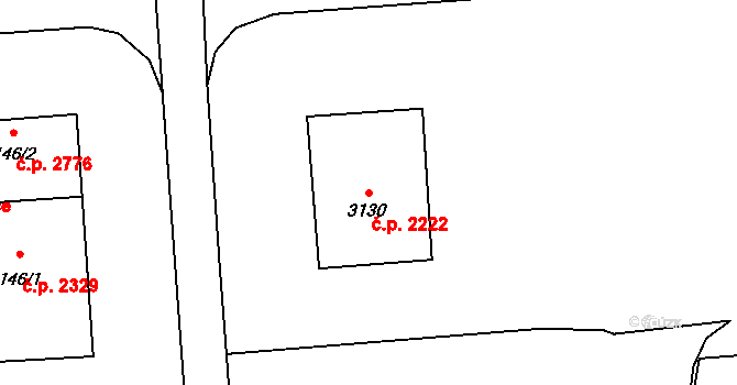 Kročehlavy 2222, Kladno na parcele st. 3130 v KÚ Kročehlavy, Katastrální mapa