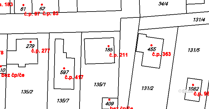 Hovorčovice 211 na parcele st. 185 v KÚ Hovorčovice, Katastrální mapa