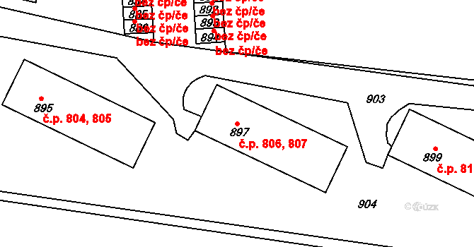 Švermov 806,807, Kladno na parcele st. 897 v KÚ Motyčín, Katastrální mapa
