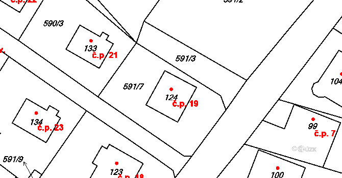 Domaslavice 19, Proseč pod Ještědem na parcele st. 124 v KÚ Javorník u Českého Dubu, Katastrální mapa