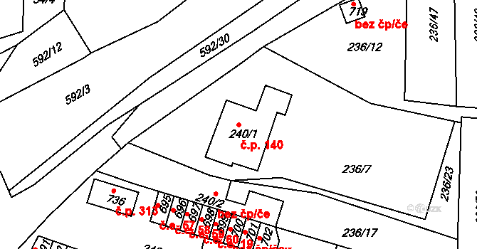 Hostomice 140 na parcele st. 240/1 v KÚ Hostomice nad Bílinou, Katastrální mapa