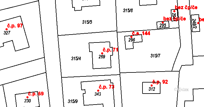 Hatě 71, Skuhrov na parcele st. 269 v KÚ Skuhrov pod Brdy, Katastrální mapa