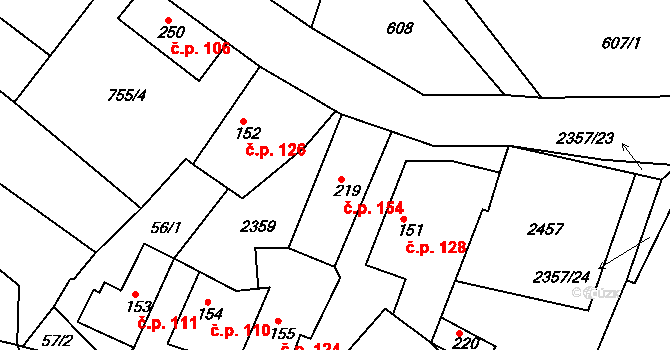 Hudlice 154 na parcele st. 219 v KÚ Hudlice, Katastrální mapa