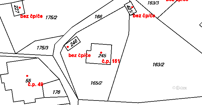 Kamenec u Poličky 151 na parcele st. 245 v KÚ Kamenec u Poličky, Katastrální mapa