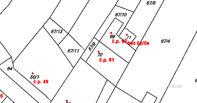 Měrotín 61 na parcele st. 70 v KÚ Měrotín, Katastrální mapa