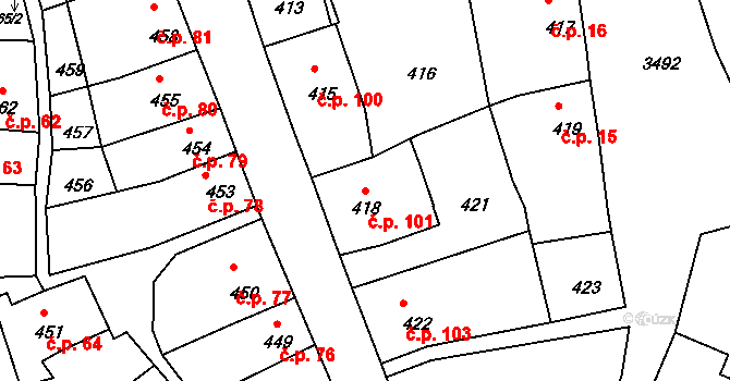 Mimoň II 101, Mimoň na parcele st. 418 v KÚ Mimoň, Katastrální mapa