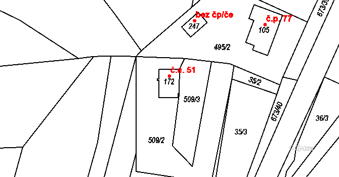 Bradlecká Lhota 51 na parcele st. 172 v KÚ Bradlecká Lhota, Katastrální mapa