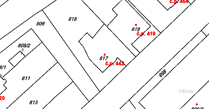 Poruba 442, Orlová na parcele st. 817 v KÚ Poruba u Orlové, Katastrální mapa