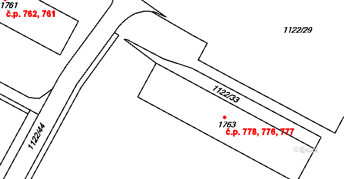 Valdické Předměstí 776,777,778, Jičín na parcele st. 1763 v KÚ Jičín, Katastrální mapa