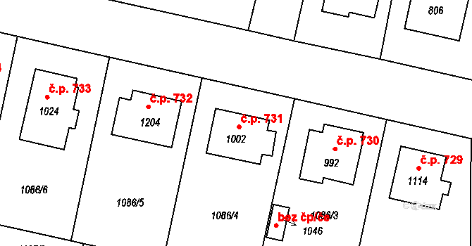 Hluboká nad Vltavou 731 na parcele st. 1002 v KÚ Hluboká nad Vltavou, Katastrální mapa