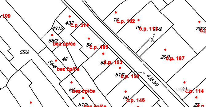 Kardašova Řečice 153 na parcele st. 53 v KÚ Kardašova Řečice, Katastrální mapa