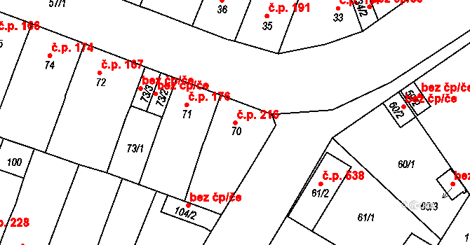 Novosedlice 216 na parcele st. 70 v KÚ Novosedlice, Katastrální mapa
