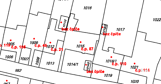 Pudlov 87, Bohumín na parcele st. 1015 v KÚ Pudlov, Katastrální mapa