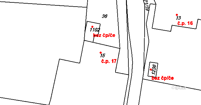 Háje 17, Cheb na parcele st. 15 v KÚ Háje u Chebu, Katastrální mapa
