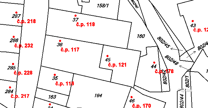 Zásmuky 121 na parcele st. 45 v KÚ Zásmuky, Katastrální mapa