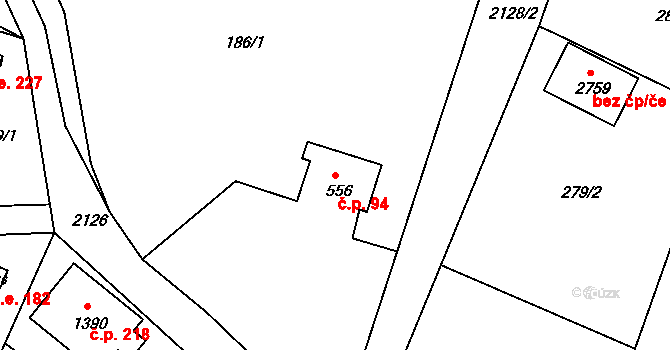 Pecínov 94, Nové Strašecí na parcele st. 556 v KÚ Nové Strašecí, Katastrální mapa