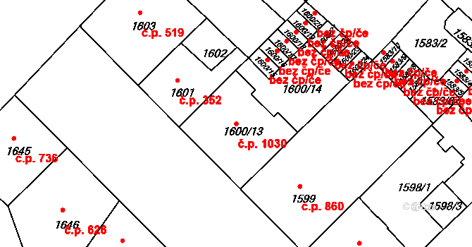 Nusle 1030, Praha na parcele st. 1600/13 v KÚ Nusle, Katastrální mapa
