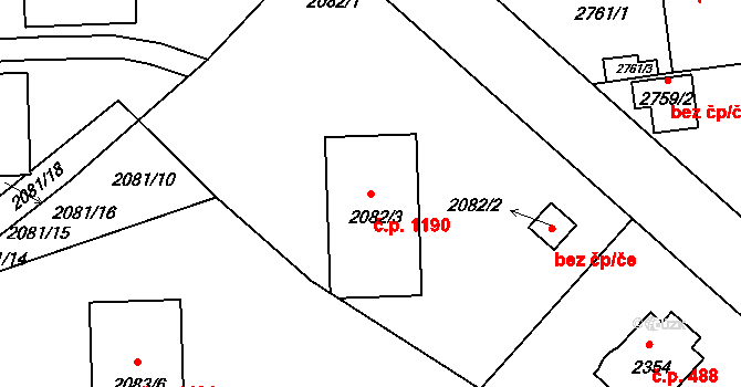 Braník 1190, Praha na parcele st. 2082/3 v KÚ Braník, Katastrální mapa