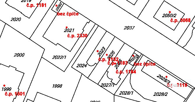 Smíchov 1182, Praha na parcele st. 2023 v KÚ Smíchov, Katastrální mapa