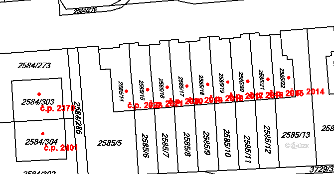 Břevnov 2020, Praha na parcele st. 2585/16 v KÚ Břevnov, Katastrální mapa
