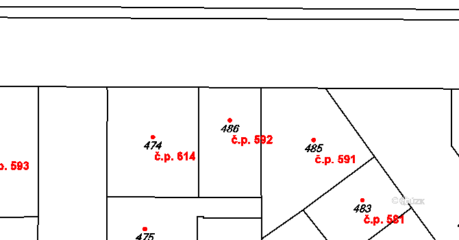 Vršovice 592, Praha na parcele st. 486 v KÚ Vršovice, Katastrální mapa