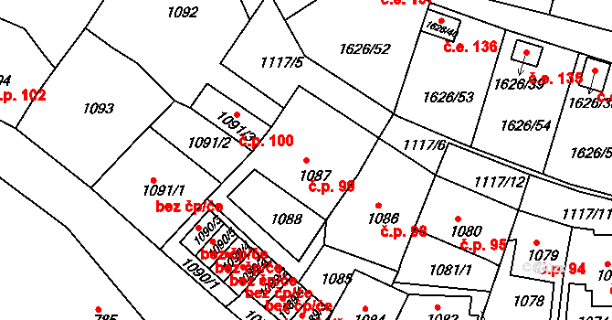 Teplické Předměstí 99, Bílina na parcele st. 1087 v KÚ Bílina, Katastrální mapa