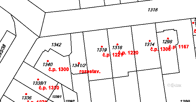 Šlapanice 1221 na parcele st. 1319 v KÚ Šlapanice u Brna, Katastrální mapa