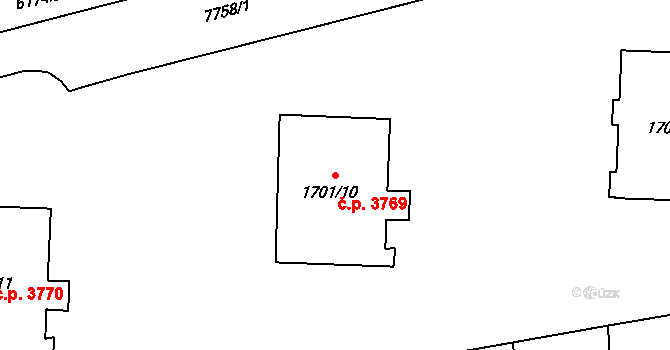 Prostějov 3769 na parcele st. 1701/10 v KÚ Prostějov, Katastrální mapa