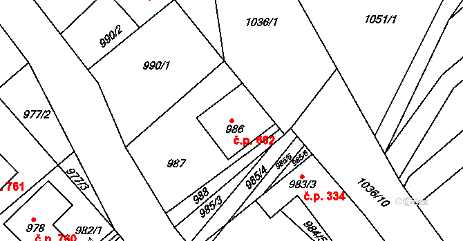 Buchlovice 662 na parcele st. 986 v KÚ Buchlovice, Katastrální mapa