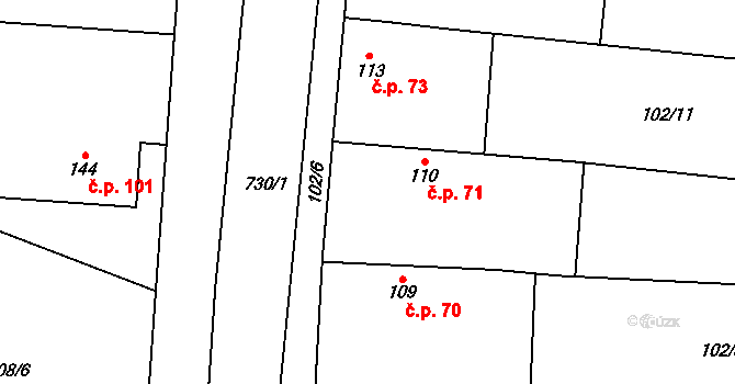 Rejšice 71, Smilovice na parcele st. 110 v KÚ Rejšice, Katastrální mapa
