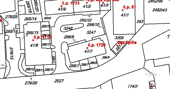 Dobříš 1720 na parcele st. 41/7 v KÚ Dobříš, Katastrální mapa