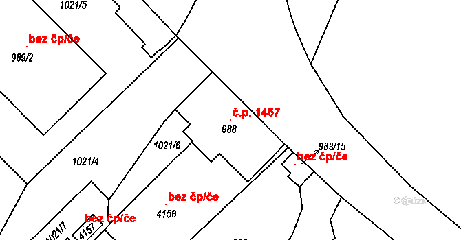 Kostelec nad Orlicí 1467 na parcele st. 988 v KÚ Kostelec nad Orlicí, Katastrální mapa