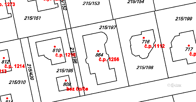 Rudná 1256 na parcele st. 864 v KÚ Hořelice, Katastrální mapa